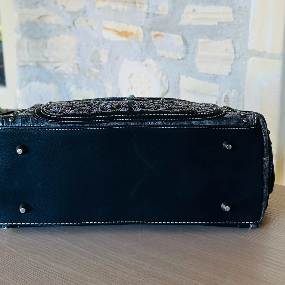 Montana west embroidery buckle black shoulder bag&wallet NWT_8
